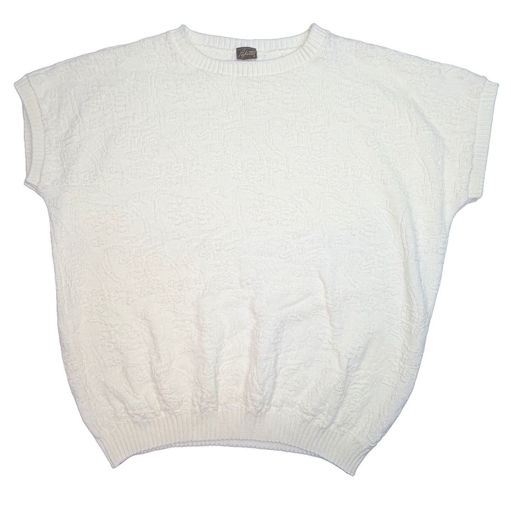 Vintage Pykettes Sweater Women's 3X Ivory Textured Short Sleeve USA Made
